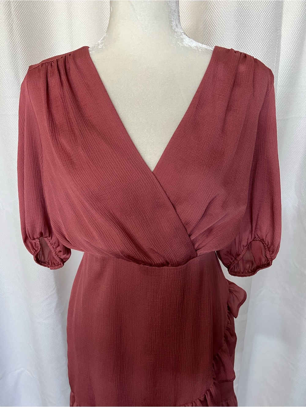 Rust Pink Wrap Ruffle Dress - Picture 2 of 6